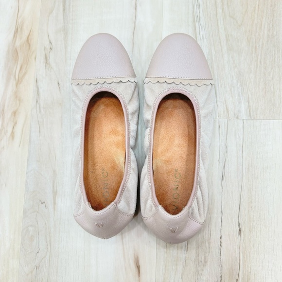 Vionic Prim Tina Blush Pink Leather Suede Cap Toe Ballet Flat Women’s Size 7.5 - Picture 3 of 5